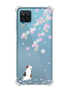 Чохол з потовщеними кутами на Samsung A12 4G :: Котик і сакура (принт 283)