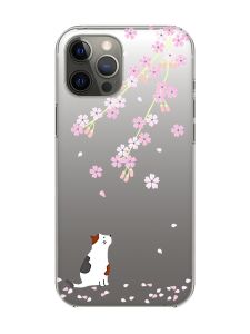 Прозорий чохол на iPhone 12 Pro Max :: Котик і сакура (принт 283)