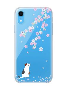 Прозорий чохол на iPhone XR :: Котик і сакура (принт 283)