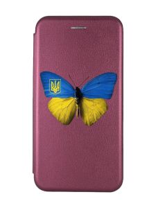 Чохол-книжка з малюнком для Samsung Galaxy A22 4G/ M22/ M32 Бордовий :: Метелик Україна (принт 255)