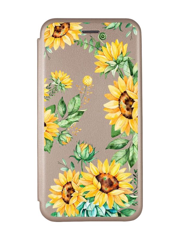 Чохол-книжка з малюнком для Samsung Galaxy A12 Золотий :: Соняхи (принт 288)