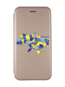 Чохол-книжка з малюнком для Samsung Galaxy A22 4G/ M22/ M32 Золотий :: Карта України (принт 261)
