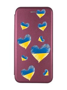 Чохол-книжка з малюнком для Samsung Galaxy A02s Бордовий :: Сердечка. Україна (принт 258)