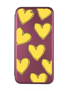 Чохол-книжка з малюнком на Samsung Galaxy M30s / М21 Бордовий :: Сердечка жовті (принт 259)