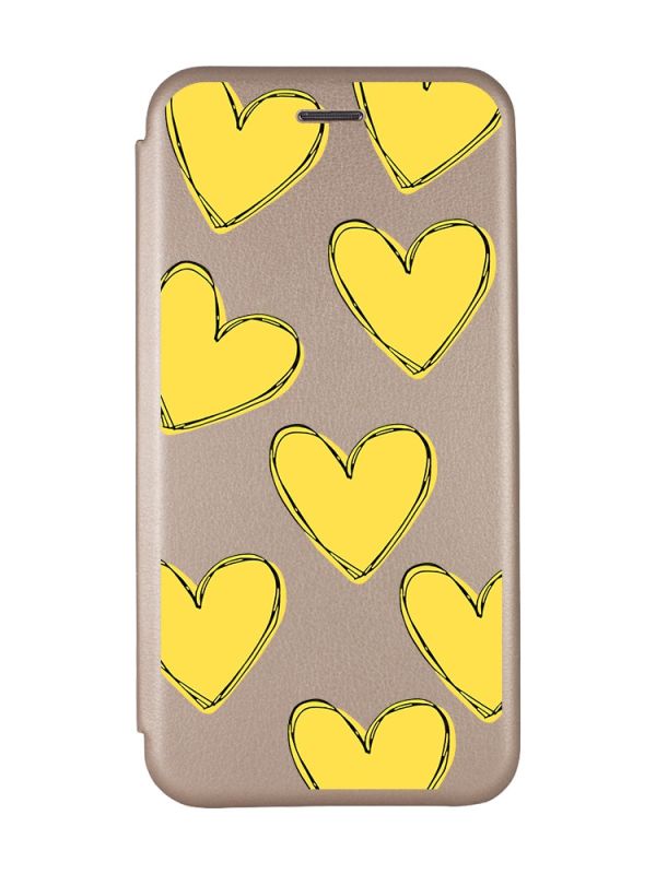 Чохол-книжка з малюнком для Samsung Galaxy A50 (2019) A505/A30s Золотий :: Сердечка жовті (принт 259)