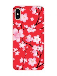 Матовий червоний чохол на iPhone XS MAX :: Квітуча сакура (принт 282)