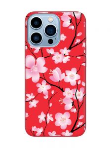 Матовий червоний чохол на Apple iPhone 13 Pro Max :: Квітуча сакура (принт 282)