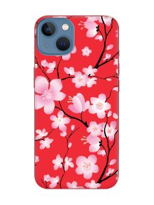 Матовий червоний чохол на Apple iPhone 13 :: Квітуча сакура (принт 282)