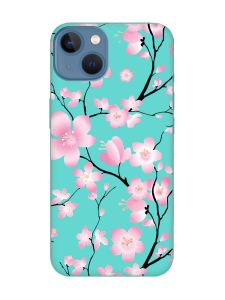 Матовий бірюзовий чохол на Apple iPhone 13 :: Квітуча сакура (принт 282)
