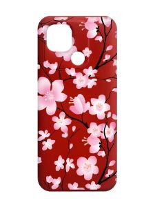 Матовий червоний чохол на Xiaomi Redmi 10C :: Квітуча сакура (принт 282)