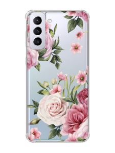 Чохол з потовщеними кутами на Samsung Galaxy S21 Plus :: Рожеві квіти (принт 287)