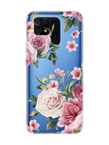 Прозорий чохол на Xiaomi Redmi 10C :: Рожеві квіти (принт 287)