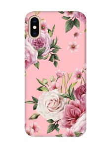 Матовий рожевий чохол на iPhone XS MAX :: Рожеві квіти (принт 287)
