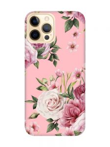 Матовий рожевий чохол на Apple iPhone 12 Pro Max :: Рожеві квіти (принт 287)