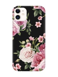 Матовий чорний чохол на Apple iPhone 11 (6.1) :: Рожеві квіти (принт 287)
