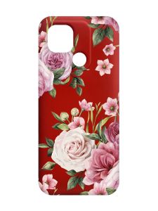 Матовий червоний чохол на Xiaomi Redmi 10C :: Рожеві квіти (принт 287)