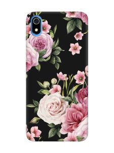 Матовий чорний чохол на Xiaomi Redmi 7A :: Рожеві квіти (принт 287)
