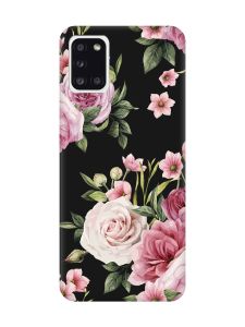 Матовий чорний чохол на Samsung Galaxy A31 :: Рожеві квіти (принт 287)