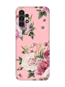 Матовий рожевий чохол на Samsung A13 4G :: Рожеві квіти (принт 287)