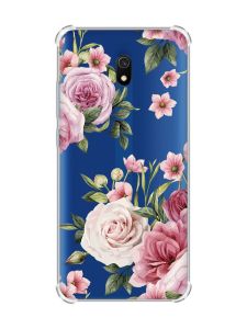 Чохол з потовщеними кутами на Xiaomi Redmi 8A :: Рожеві квіти (принт 287)