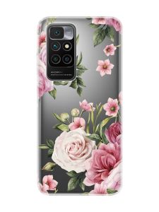 Прозорий чохол для Xiaomi Redmi 10 :: Рожеві квіти (принт 287)