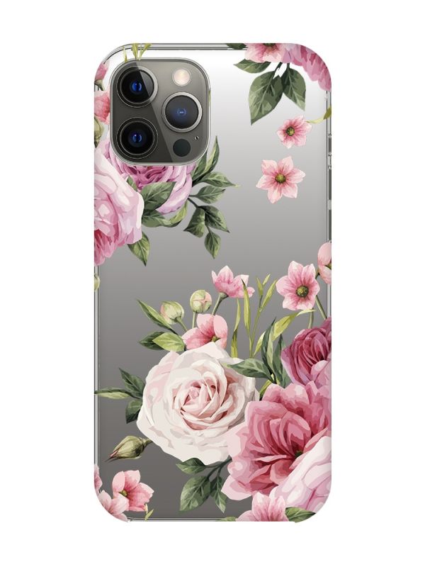 Прозорий чохол на iPhone 12 Pro Max :: Рожеві квіти (принт 287)