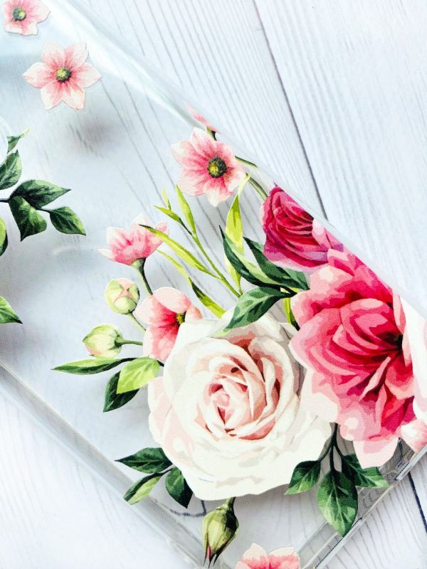 Прозорий чохол на Xiaomi Mi Note 10/Note 10 Pro :: Рожеві квіти (принт 287)