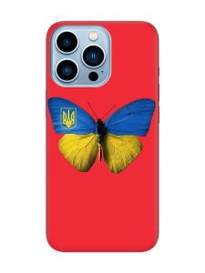 Матовий червоний чохол на Apple iPhone 13 Pro Max :: Метелик Україна (принт 255)