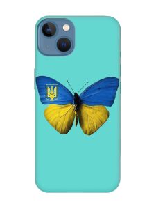 Матовий бірюзовий чохол на Apple iPhone 13 :: Метелик Україна (принт 255)