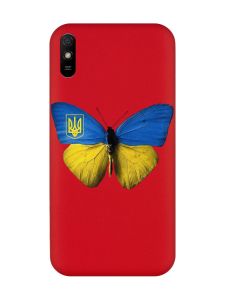 Матовий червоний чохол на Xiaomi Redmi 9A :: Метелик Україна (принт 255)