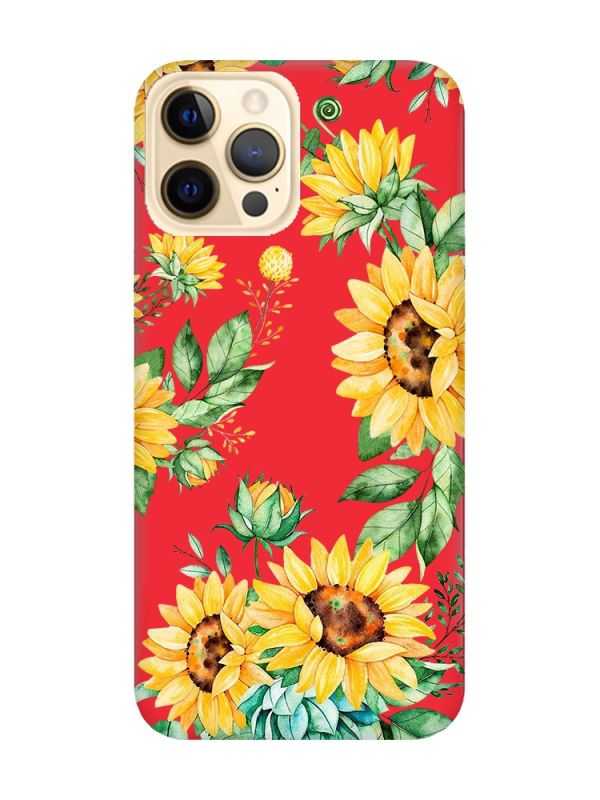 Матовий червоний чохол на Apple iPhone 12 Pro Max :: Соняхи (принт 288)