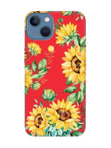 Матовий червоний чохол на Apple iPhone 13 :: Соняхи (принт 288)