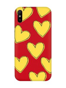 Матовий червоний чохол на Xiaomi Redmi 9A :: Сердечка жовті (принт 259)