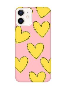 Матовий рожевий чохол на Apple iPhone 12 / 12 Pro (6.1) :: Сердечка жовті (принт 259)