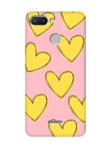 Матовий рожевий чохол на Xiaomi Redmi 6 :: Сердечка жовті (принт 259)