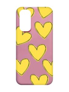 Матовий рожевий чохол на Xiaomi Redmi Note 11 4G :: Сердечка жовті (принт 259)