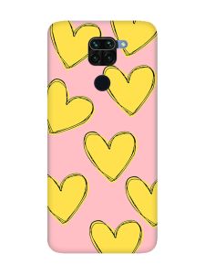 Матовий рожевий чохол на Xiaomi Redmi Note 9 :: Сердечка жовті (принт 259)