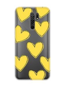Прозорий чохол на Xiaomi Redmi 9 :: Сердечка жовті (принт 259)
