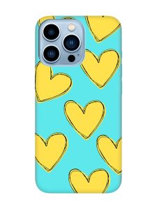 Матовий бірюзовий чохол на Apple iPhone 13 Pro Max :: Сердечка жовті (принт 259)