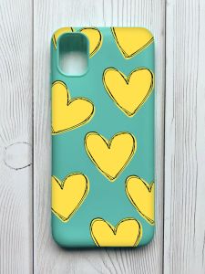Матовий бірюзовий чохол на Samsung Galaxy A04E / A042 :: Сердечка жовті (принт 259)