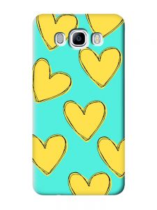 Матовий бірюзовий чохол на Samsung Galaxy J7(2016) J710 :: Сердечка жовті (принт 259)