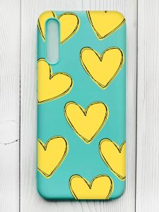 Матовий бірюзовий чохол на Samsung Galaxy А50 (2019) А505F :: Сердечка жовті (принт 259)