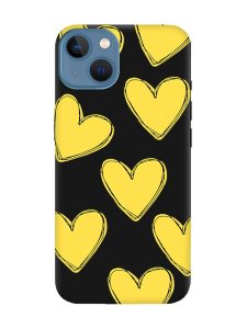 Матовий чорний чохол на Apple iPhone 13 :: Сердечка жовті (принт 259)