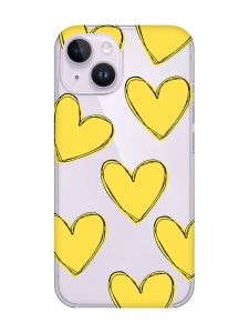 Прозорий чохол із захистом камери на iPhone 14 :: Сердечка жовті (принт 259)
