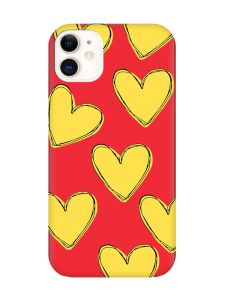 Матовий червоний чохол на Apple iPhone 11 (6.1) :: Сердечка жовті (принт 259)