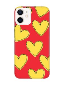 Матовий червоний чохол на Apple iPhone 12 / 12 Pro (6.1) :: Сердечка жовті (принт 259)