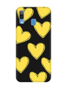 Матовий чорний чохол на Samsung Galaxy A30 (2019) / A20 (2019) :: Сердечка жовті (принт 259)
