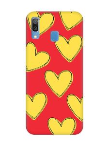 Матовий червоний чохол на Samsung Galaxy A30 (2019) / A20 (2019) :: Сердечка жовті (принт 259)
