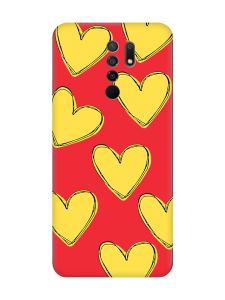 Матовий червоний чохол на Xiaomi Redmi 9 :: Сердечка жовті (принт 259)