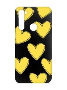 Матовий чорний чохол на Xiaomi Redmi Note 8 :: Сердечка жовті (принт 259)